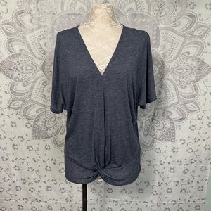 Y2K $78 Juicy Couture 90s Batwing Tie Front Top Shirt Short Sleeve Grey Blue L